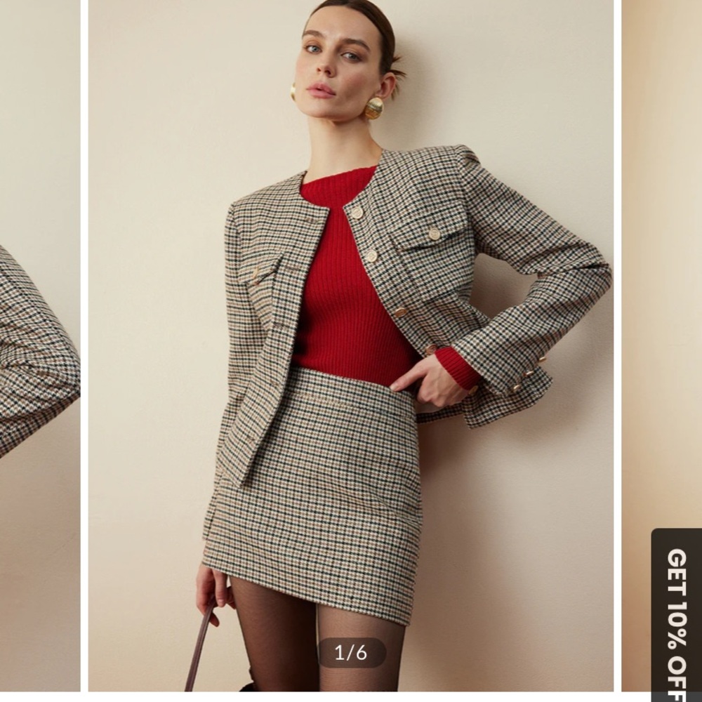 Commense Houndstooth Blazer in Black and Brown